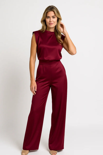 Women’s Jumpsuit – Sleeveless – Wide Leg – High Neck – Structured Fit – Elegant Style