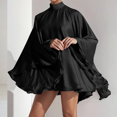 Women’s Cape Dress – High Neck – Flowing Silhouette – Draped Sleeves – Short Hemline