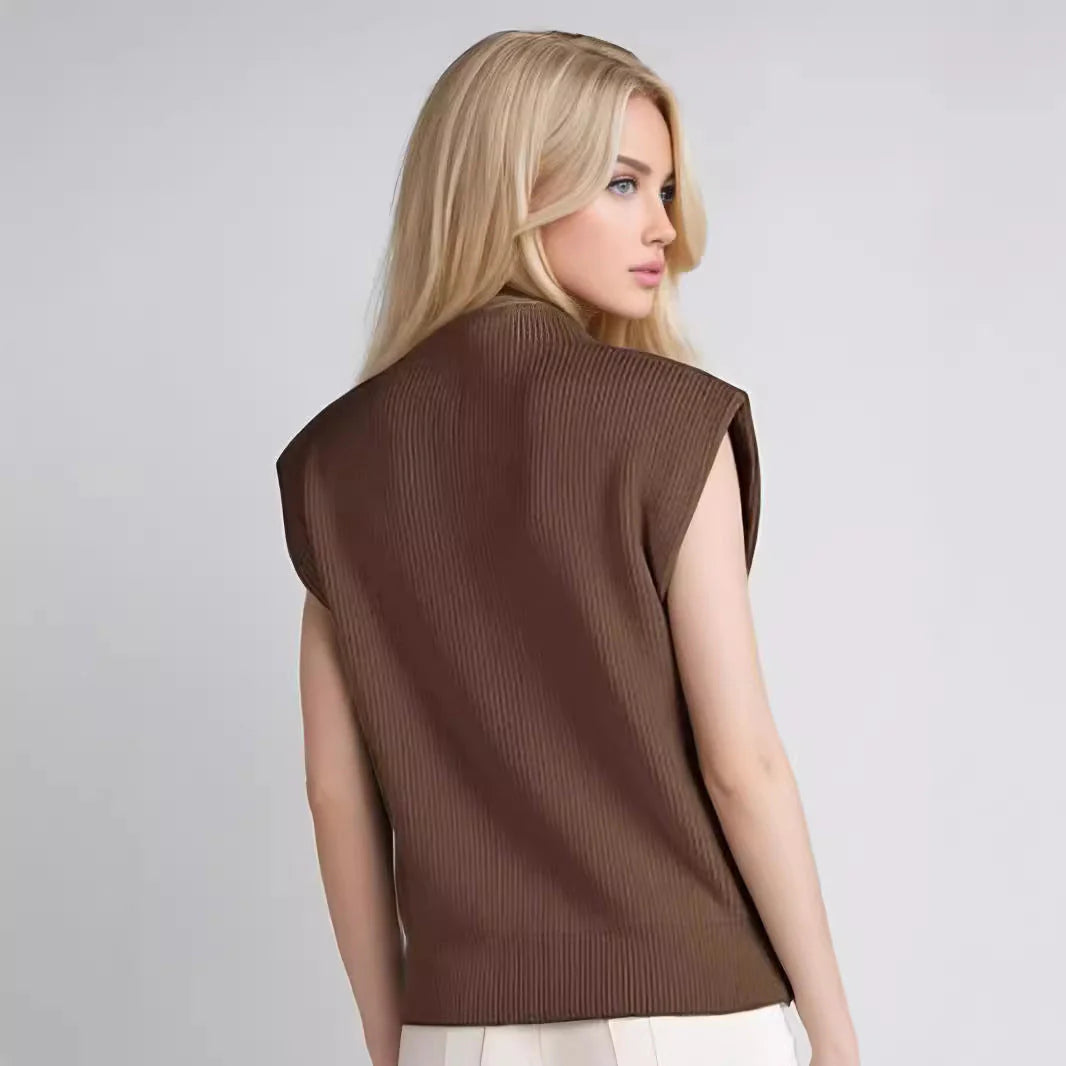 Women’s Sleeveless Turtleneck Sweater - Wool Blend Knit - Relaxed Fit - Ribbed Texture