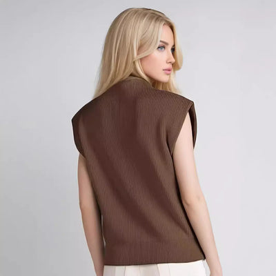 Women’s Sleeveless Turtleneck Sweater - Wool Blend Knit - Relaxed Fit - Ribbed Texture